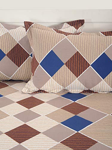 Image of Swayam Pure Cotton King Bedsheet with 2 Pillow Covers | Size 108 x 108 inch | 160 TC | Geometric Design | Soft Breathable Bed Sheet | Comfortable & Durable for Bedroom - Brown