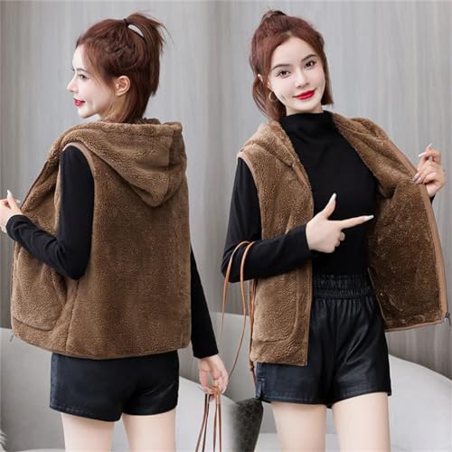 Chaleco de forro polar coral para mujer invierno con capucha 3