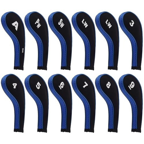 Andux 12pcs/Set Golf Iron Club Head Covers Long Neck Black/blue