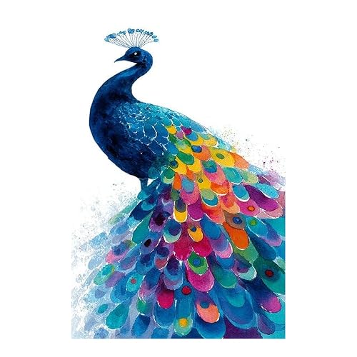 TERUEA Wall Art Canvas Prints - Vibrant Watercolour Peacock Bird Bathroom Wall Art Poster Funny Creature Painting, Themed Wall Poster for Bathroom Toilet Decor(Blue)-80x120cm Unframed