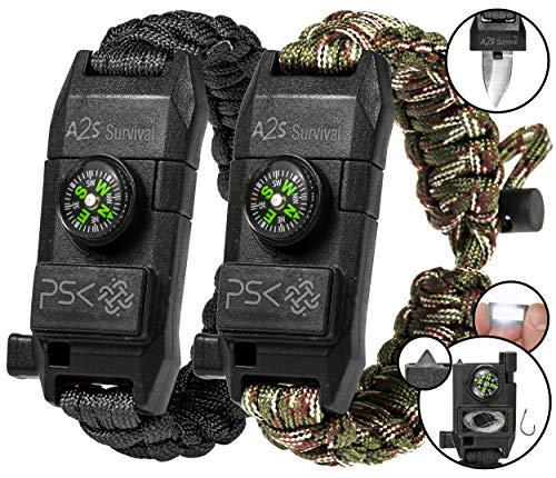PSK Paracord Bracelet 8-in-1 Personal Survival Kit Urban & Outdoors Survival Knife, Fire