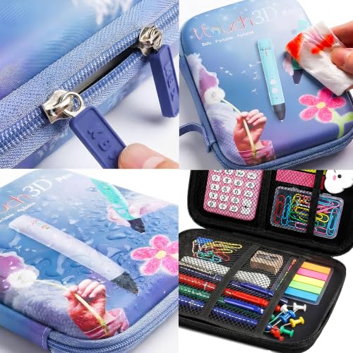 Image of WOL 3D Cartoon Printed Pencil Case with Compartments | Large Capacity Stationery Organizer Zipper Pouch, Water-Resistant Pen Holder for Girls, Boys, Kids, School, Travel & Office Use - Light Blue