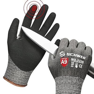 Schwer ProGuard Highest Level Cut Resistant Work Gloves PR3326 for Extreme Protection?ANSI A9 Cut Gloves with Reinforced Thumb, Non Slip, Breathable, Durable, Touch-screen, Non PFAS, Black 1 Pair?S?
