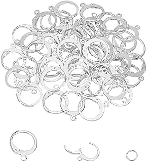 UNICRAFTALE about 100pcs Silver Leverback Earring Findings with Open Jump Rings Stainless Steel Earring Leverback Earring with Loop Lever Back Earring for DIY Earrings Making