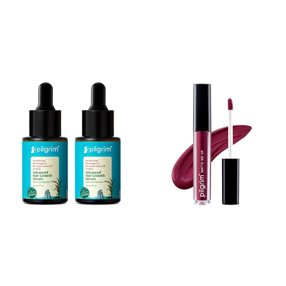 Pilgrim Redensyl 3% + Anagain 4% + 5% Capilia Stem Advanced Hair Growth Serum with Rosemary, Controls Hair Fall, Stimulates, Increase Hair Density & Liquid Matte Lipstick - Wine Spill-picture-35