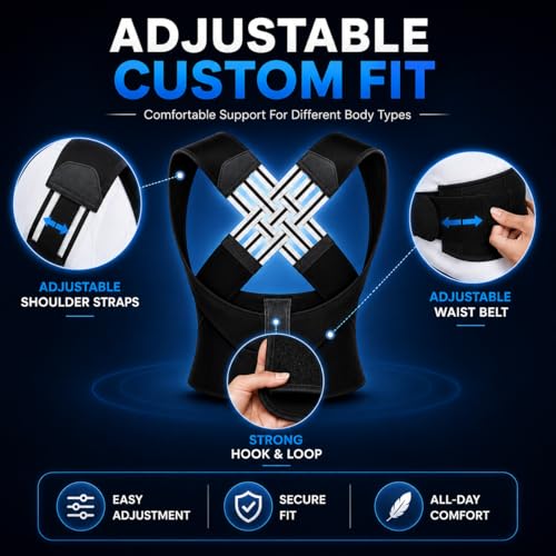 Image of PulGos Universal Size X-Cross Posture Corrector Belt for Men & Women | Adjustable Upper Back Brace for Shoulder & Back Support | Back Straightener for Spine Alignment & Clavicle Support for Unisex