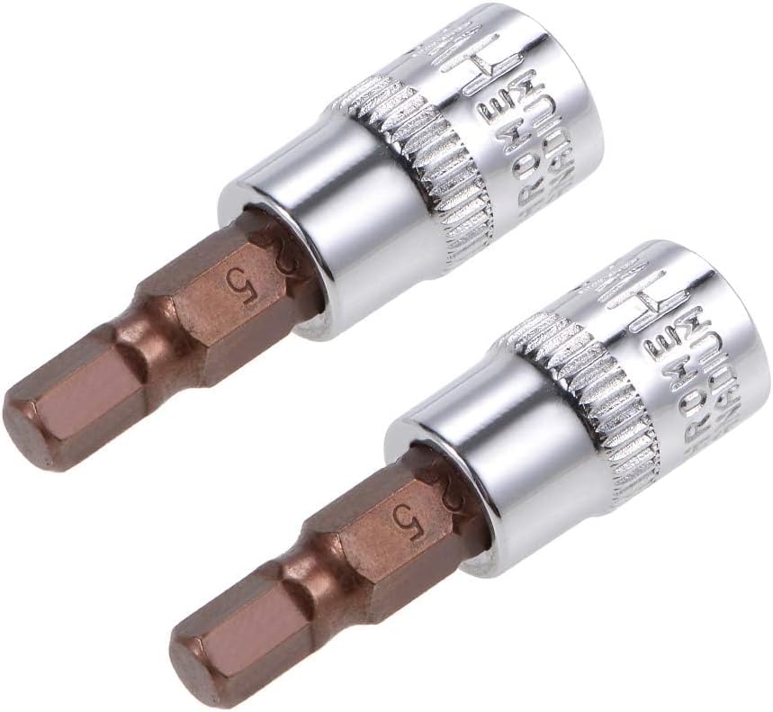 TOP-VIGOR 2Pcs Hex Bit Socket, 1/4" Drive x H5 (5mm) Allen Key Socket, Premium S2 Steel Bits, Hex Bit with 38mm Length for Torque Wrench, Ratchet Wrench, Impact Power Drills, Slide Bar
