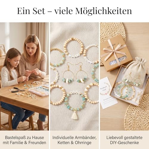 EUES Natürliche Amazonit Perlen für Armbänder, Edelstein Perlen Kit, Naturstein Perlen Set mit Holzperlen, Boho Armbänder Selber Machen für DIY Schmuck Perlen Bracelet Making Kit, Partys, Weihnachten – Bild 5