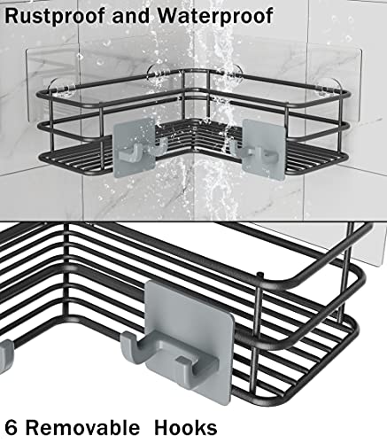 Purdaz Corner Shower Caddy,3 Pack Adhesive Large Caddy With Movable 6 Hooks No Drilling Rustproof Shelf For Bathroom Inside Shower Storage Organizer,Black #TOP1