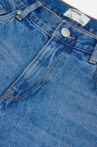 Image of SNITCH Men Casual Jeans | Relaxed Fit Straight Leg Washed Pattern & Drawstring Closure | 100% Cotton Denim Fabric for All Day Comfort & Everyday Wear