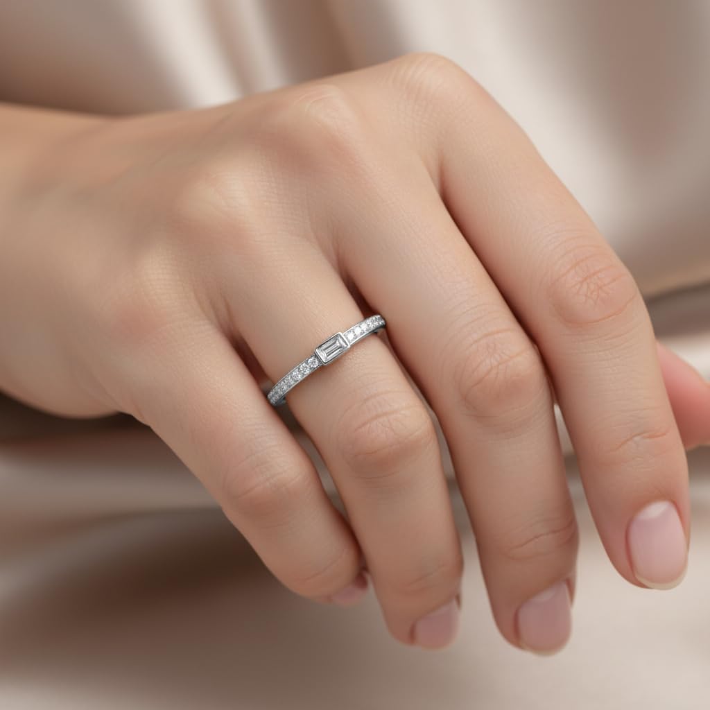 AFFY 1/10 Cttw Taper & Round Natural or Lab Grown Diamond Engagement Wedding Stackable Band Ring in 10k Solid Gold Or 925 Sterling Silver (I-J Color, I2-I3 Clarity, 0.10 Cttw) Gift For Her