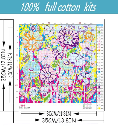 Image of Flowers Stamped Cross Stitch Kits Printed Dimensions Embroidery Art Craft | Flowers Counted Cross Stitch Kits for Beginner, 11CT Needlepoint Printed Dimensions Embroidery Kit for Adults,Art DIY Craft