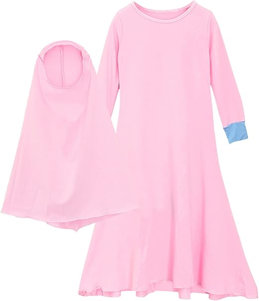 Ramadan abaya voor moslim islamitische babymeisjes met hijab over de volledige lengte robe Burka Maxi peuterkleding joggingbroek pak, roze (hot pink), 3-4 Jaar