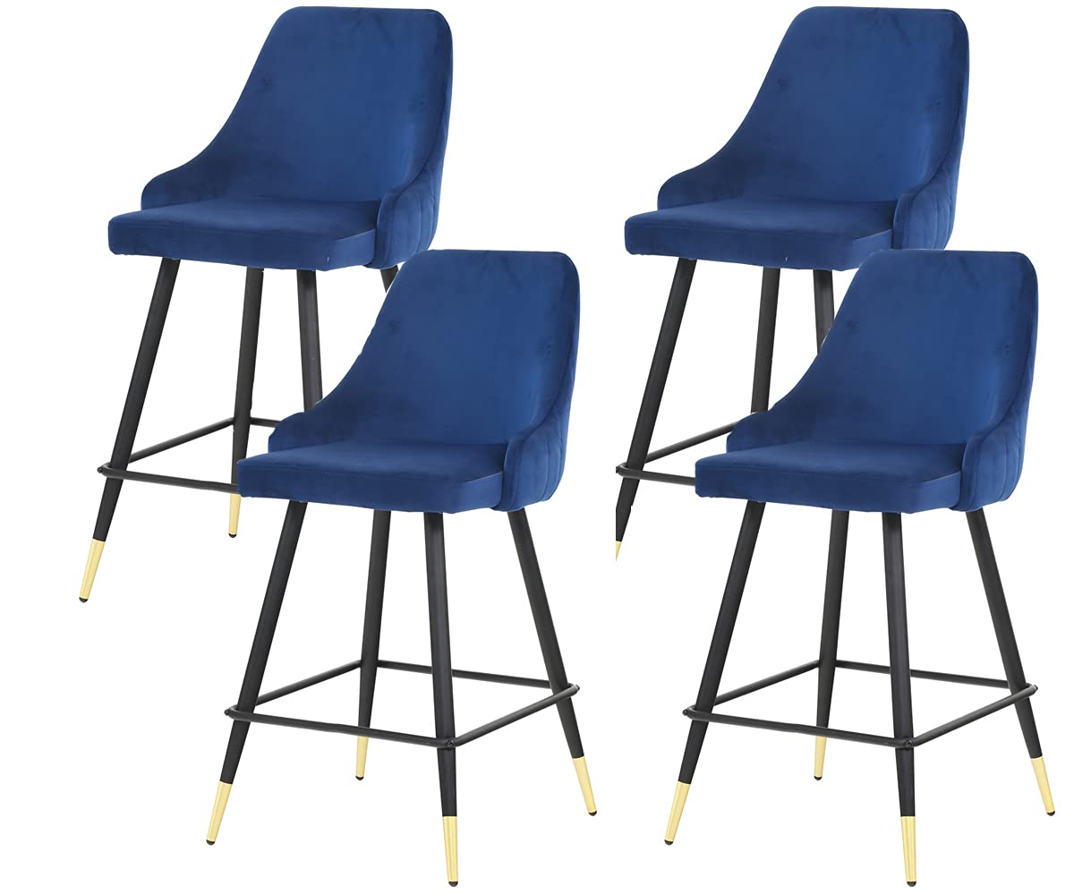 Buy Bar Stools Set of 4,Modern Velvet Bar Chairs with Backrest and Foot
