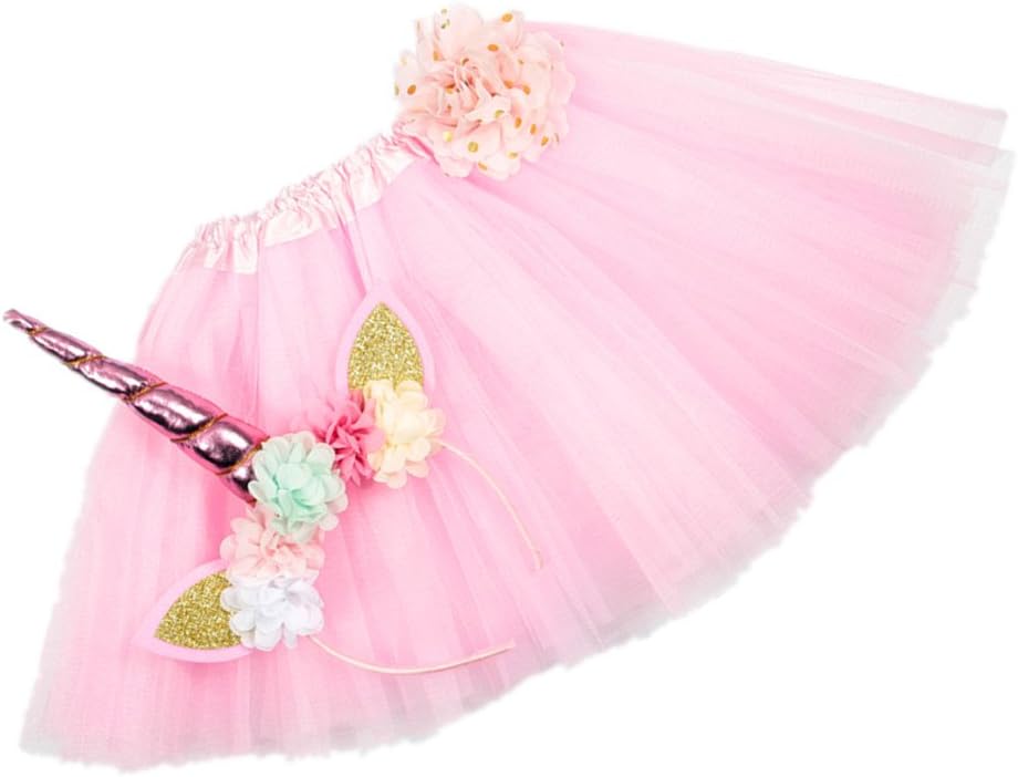 Nishine Tutu Skirt Dress + Unicorn Horn Headband Set Kids Birthday Photo Props Outfit