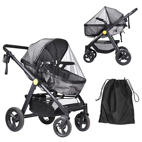 LIHAO Mosquitera Bebé Universal, Mosquitera Carro Bebé, Mosquitera Cochecito con Bolsa de Almacenamiento, Silla de Paseo y Cuna de Viaje, Lavable, Negro