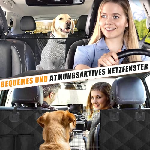 CALIYO Hundedecke Auto Rückbank(143.5×134CM), Autoschondecke Hund Rücksitz mit Seitenschutz und Sichtfenster, Wasserdicht & Kratzfest - Universal hundematte Auto (Schwarz)