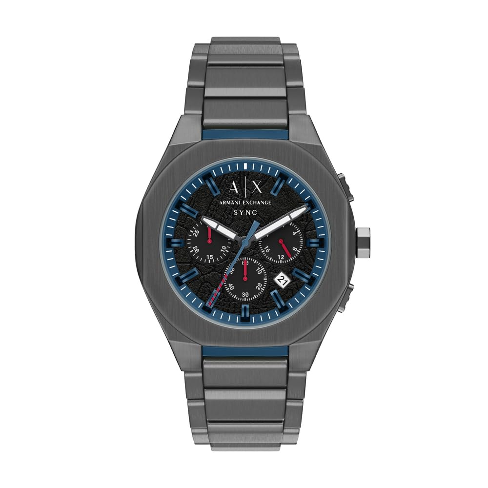 Armani Exchange Mens Sync Chronograph Gunmetal Stainless Steel Watch, AX4295, Grey, Men