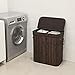 SONGMICS Divided Bamboo Laundry Basket Double Hamper with Lid Handles and Removable Liner Two-section Dirty Clothes Storage Sorter Rectangular Dark Brown ULCB64B