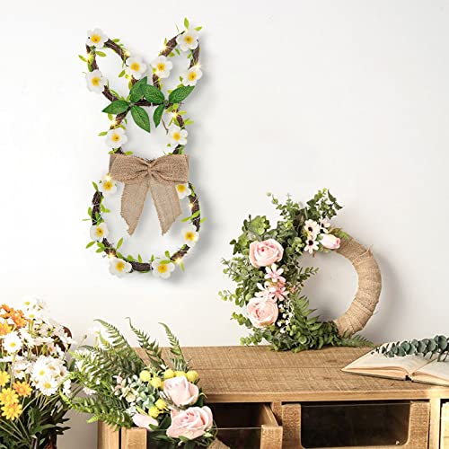 Eambrite Easter Bunny Wreath With Linen Bow 25Lt Spring Wreath For Front Door Wall Window With Lights Home Decor Battery Operated And Timer (17.5”) #TOP6