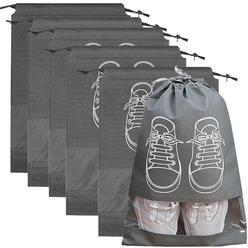 Lot de 5 sacs à chaussures de voyage, sacs à chaussures, sacs à chaussures pour voyage, sac étanche à la poussière, sac de rangement pour chaussures avec cordon de serrage, gris, Style décontracté
