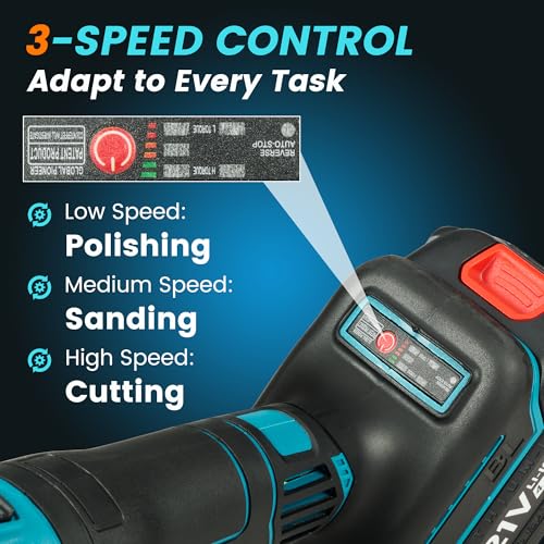 QIUMIN Accu Haakse Slijper 125 mm, 10.000 tpm, Brushless Motor, 2 x 4,0Ah, voor Metaal, Steen, Hout - Afbeelding 5