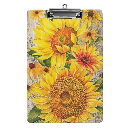 ひまわり 木目の質感 黄色 会議パッド アクリル板 ワードパッド ライティングパッド プレートクランプ フォルダーボード 壁掛け 便利 文房具 クリップホルダ ルーズリーフバインダー フォルダ 書類ホルダー 用箋挟み A4 オフィス用品