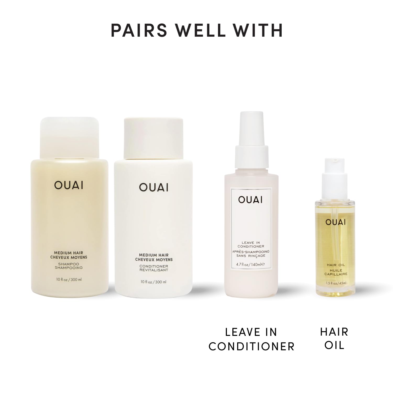 Ouai OUAI Ensemble shampoing + après-shampooing moyen – Nourrit avec des huiles de babassu et de noix de coco, renforce avec de la kératine et ajoute de la brillance avec de l'extrait de kumquat – San