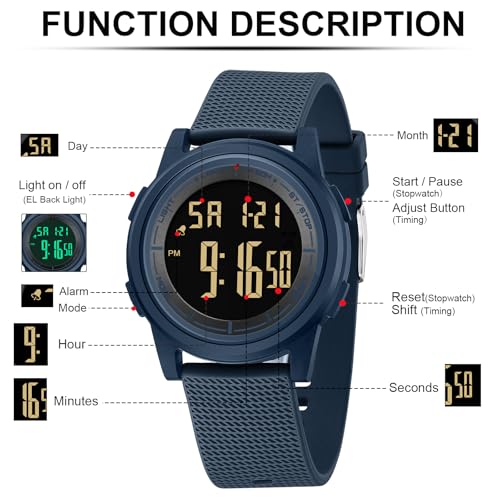 Image of HANPOSH Mens Digital Watch Ultra Thin Minimalist Sports Waterproof Outdoor LED Screen Large Face Wrist Watches for Men with Back Light Alarm Date Stopwatch