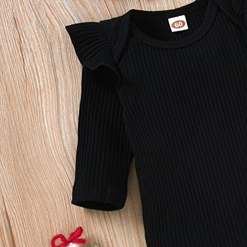 Image of Aalizzwell Preemie Newborn Infant Baby Girls Clothes Ribbed Romper Bodysuit Pants Set Fall Winter Outfits