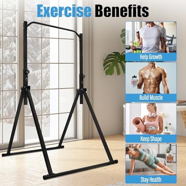 Foldable Pull Up Bar, Power Tower Workout Dip Station Height Adjustable Pull Up Bar for Home, Multifunction Fitness Tower Station Gym Training Equipment