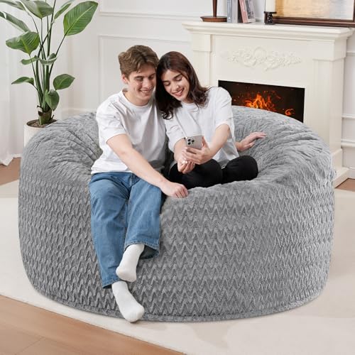 Image of HABUTWAY 3FT Bean Bag Chair,Giant Bean Bag Chairs for Adults,Big Bean Bags with Memory Foam Filled, Large Beanbag Chairs with Chevron Plush Cover-Grey