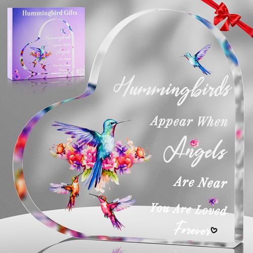 Hordely 5.9' x 5.9' Acrylic Hummingbird Gifts for Women, Heart Hummingbird Decor Lover Mom Christmas Birthday Gifts, Remembrance Memorial Friends Gift Table Decoration, Style A