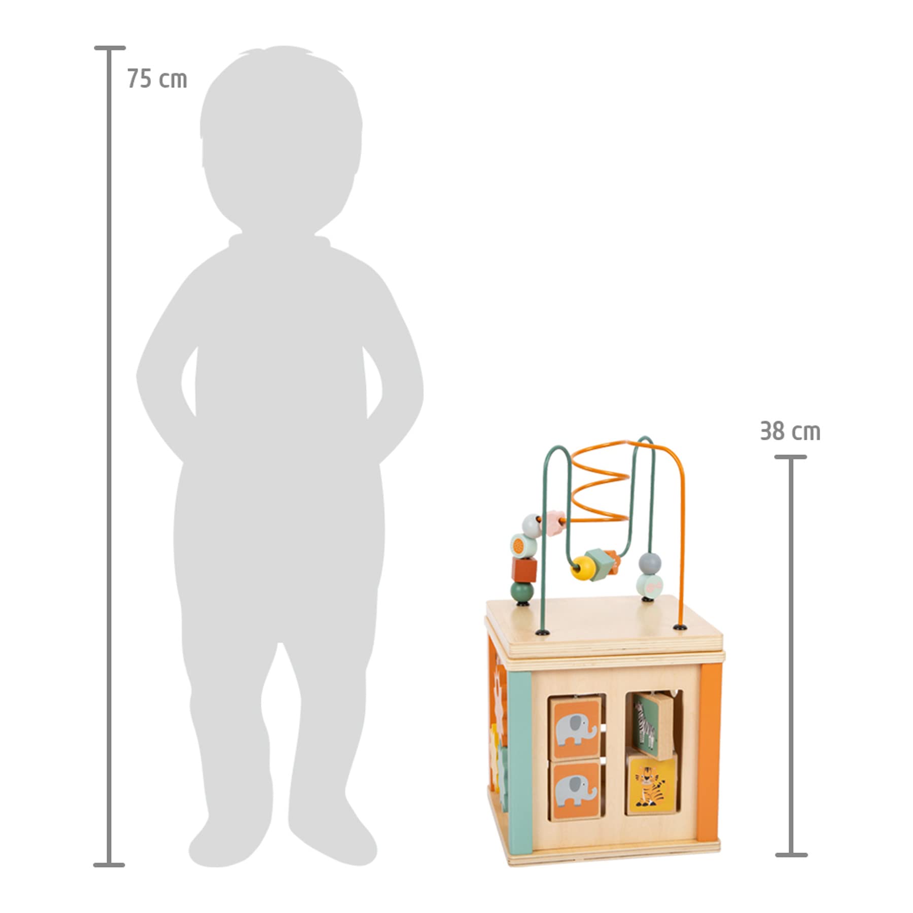 Small Foot Cubo motricità Safari, Giocattolo educativo per Neonati e Bambini, in Legno, da 12 Mesi,11960