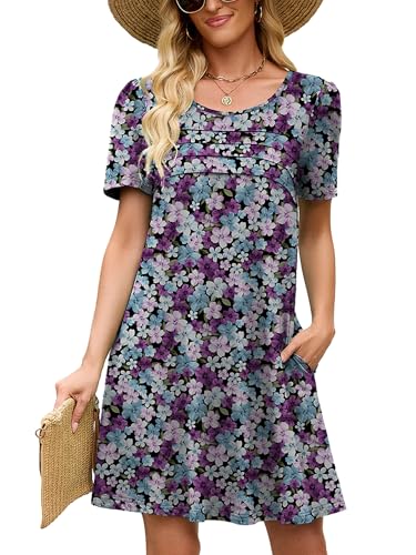 Image of Heymoments Women's Short Sleeve Crewneck Sundress Summer Casual A-Line Beach Dress with Pockets S-2XL