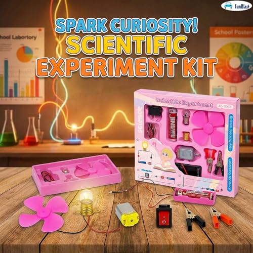 Image of FunBlast Science Experiment Kit - Science Kit for Kids, STEM Learning Kit, DIY Science Kit for Students & School Projects, Electric Circuit Kit for Students with Motor Fan Toy (Pink-)