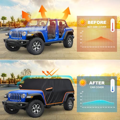 Image of Cab Car Cover for Jeep Wrangler JK JL 4 Doors 2007-2025 Without Hardtop, 420D Half Car Covers Waterproof All Weather Sun Rain UV Dust Protection Wrangler Cab Rain Cover with Zipper Door