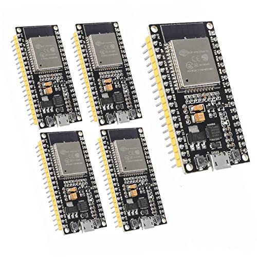 DORHEA 5PCS ESP32 38Pin Development Board ESP-32S Microcontroller Processor Integrated 2-in-1 Microcontroller ESP-WROOM-32 Chip CP2102 WiFi NodeMCU-32S ESP-WROOM-32 Compatible with Ardu ino IDE
