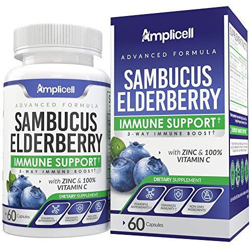 Sambucus Elderberry Immune Support - Black Elderberry Immunity Supplement - 60 Elderberry Supplement Capsules w/ 100% Vitamin C - Elderberry Extract, Zinc Vitamin & Vitamin C Supplement - 30Day Supply