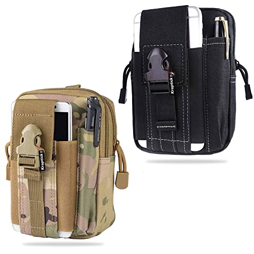 Image of Kraptick Multi-Purpose Water Resistant Waist Bag with Dual Compartment, Waist Bag Mobile Phone Holder, Waist Pack for Men, Women Camping Hiking Pouch (CP Camouflage & Black Grey) (Combo of 2)