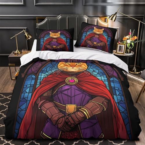 Housse de couette 260x220 chat 3D parure de lit microfibre avec 2 taies d'oreiller - 2