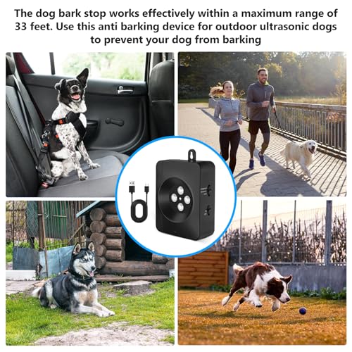 Anti Bell Gerät Hunde, 4 Sendern Wiederaufladbares Antibell für Hunde, Antibell für Kleine Mittel Große Hunde, 33Fuß Automatisch Antibell Ultraschall Gerät Sicher Hundebellen Stoppen Innen Draußen