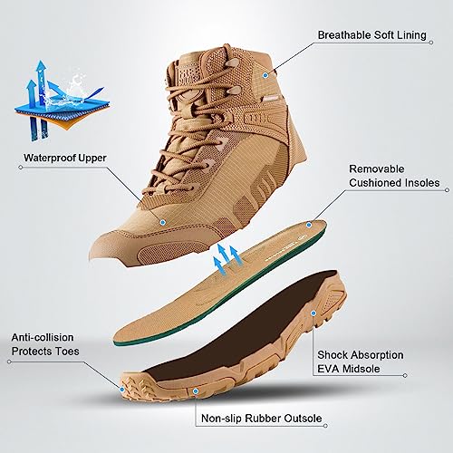 FREE SOLDIER Men's Waterproof Hiking Boots Lightweight Work Boots Military Tactical Boots Durable Combat Boots(Brown 12)4