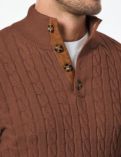 Image of JMIERR Men's Cable Knit Pullover Sweater Casual Long Sleeve Stand Collar Button Knitted Sweaters