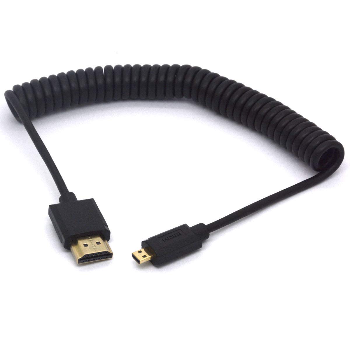 PIIHUSW Coiled Micro HDMI to HDMI Cable, HDMI Male to Micro HDMI Male Adapter Lead Support 1080P 4K 3D for Hero, Sony A6500/A7, Camera (1.8meter Long)