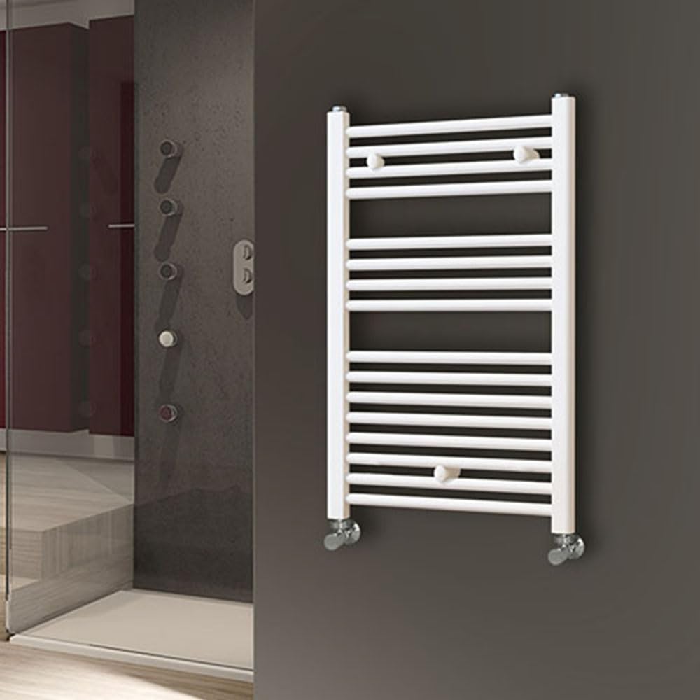 Kibath L305474 Toallero Secatoallas radiador para integrar en Circuito de Agua Caliente, Tubos de Acero con Acabado Lacado en Blanco 800x500. Válido para Red de calefacción estandar