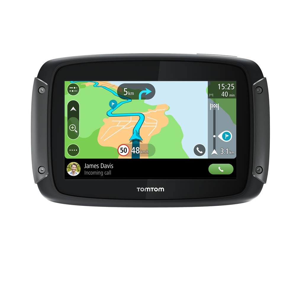 TomTom Motorrad Navi Rider 500, 4,3 Zoll, kurvige und bergige Strecken speziell für Motorräder, Stauvermeidung dank TomTom Traffic, Karten-Updates Europa, Motorrad-Halterung, + Schützende Tragetasche