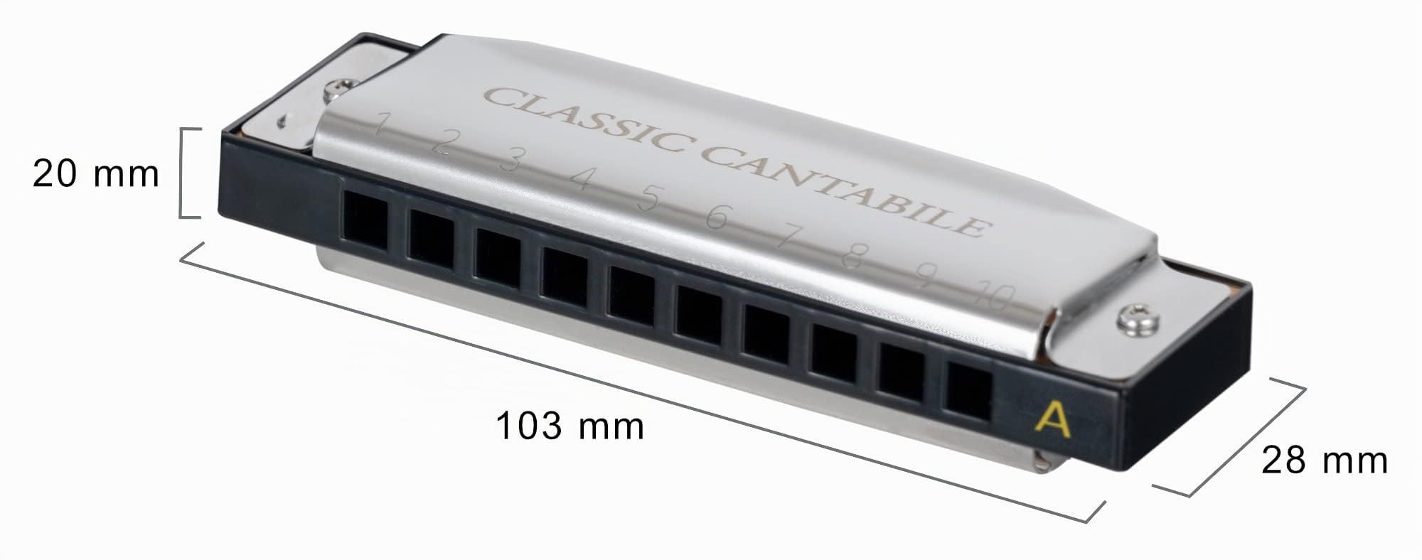 Classic Cantabile AHBS-7 Alabama Blues Harmonica Set de 7, Afinaciones: C | 7 armónicas diatónicas, B (H), Placas especiales para el típico sonido de armónica blues, Material de la caja: acero cromado