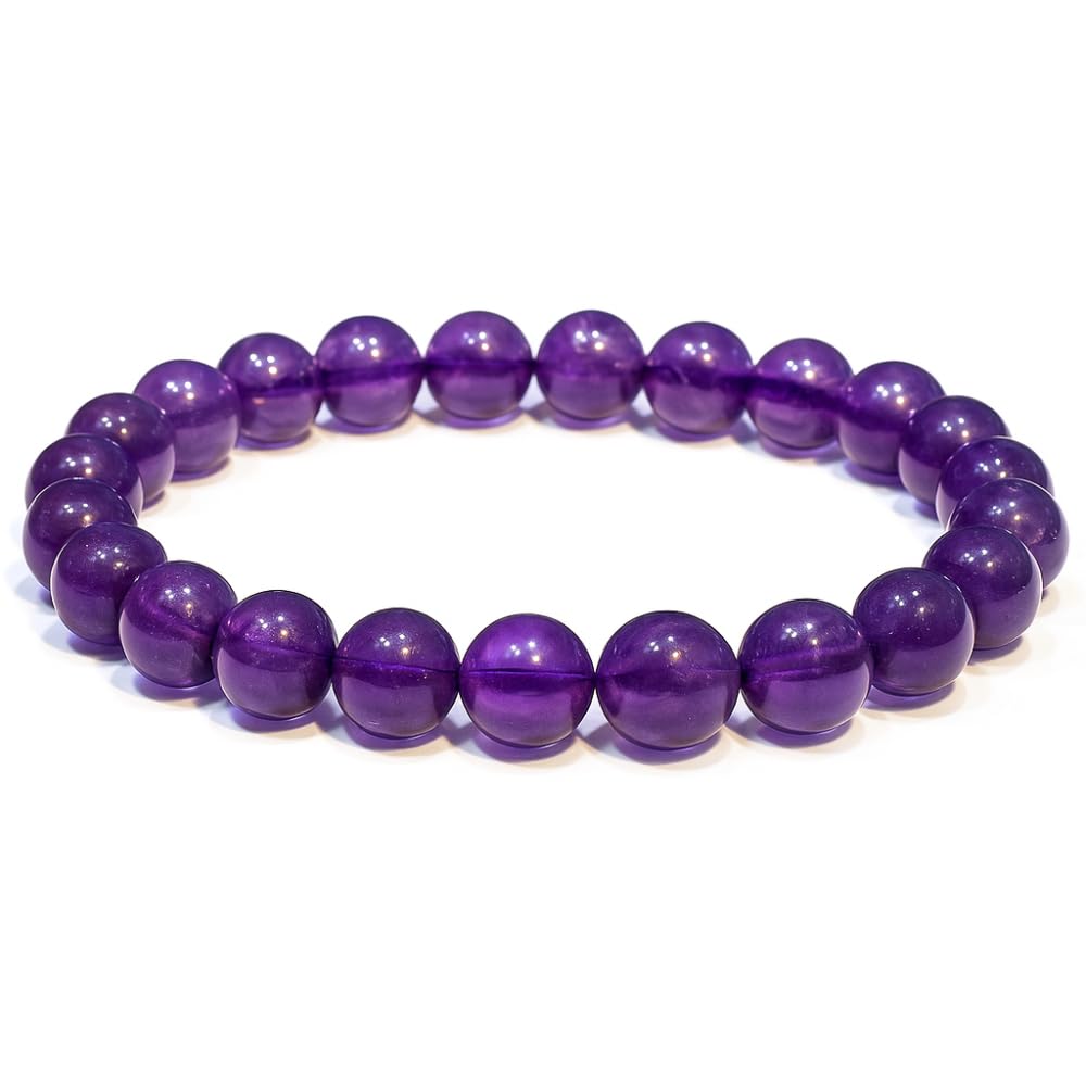 Amethyst Crystal Bracelet – Natural Healing Crystal Bracelet for Women and Men – Stretchable 8mm Round Bead Bracelet for Women – Handmade Adjustable Size Crystal Bracelet for Women