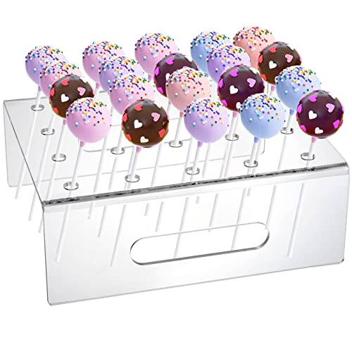 Jucoan 24 Pack Plastic Cake Push-Up Pop Shooter And 20 Holes Cake Pop Display Stand, Clear Acrylic Lollipop Stand Holder Display For Weddings Baby Showers Birthday Christmas Party #TOP3
